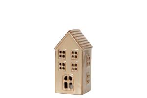 Lyslykt med batterilys - Hus Beige - 13 cm - www.frokenfraken.se
