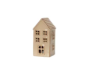 Lyslykt med batterilys - Hus Beige - 13 cm - www.frokenfraken.se