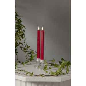 Batterilys - Rød - Kronelys/Antikklys - Flamme Stripe - 2 stk - 25 cm - Timer - www.frokenfraken.se