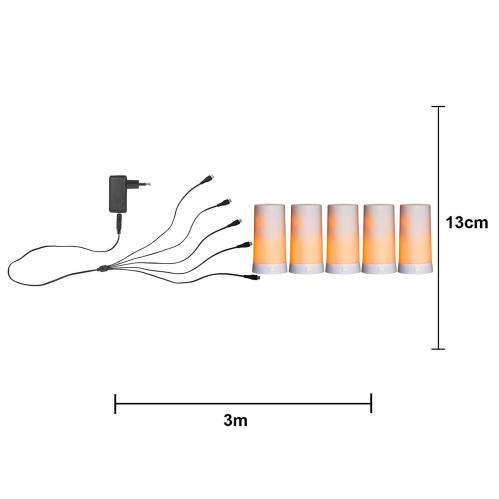 Batterilys – LED – Sett med 5 – Ø7 x 13 cm – Timer - www.frokenfraken.se