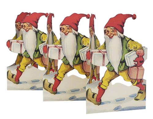 Julpynt - Gammeldags Pappersrad - Tomte med paket - 16,5 cm x 65 cm - www.frokenfraken.se