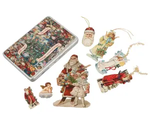 Metallboks med juledekorasjoner - Nostalgi - 55 stk - www.frokenfraken.se