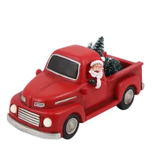 Juledekorasjon - Nisse i rød pickup - Belysning - 24 cm - www.frokenfraken.se