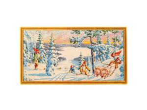 Julbonad - Tomtar åker skidor - 39 x 21 cm - www.frokenfraken.se