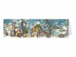 Dubbel Julekort/Adventskalender - Panorama Julestall - 31 x 9 cm - www.frokenfraken.se