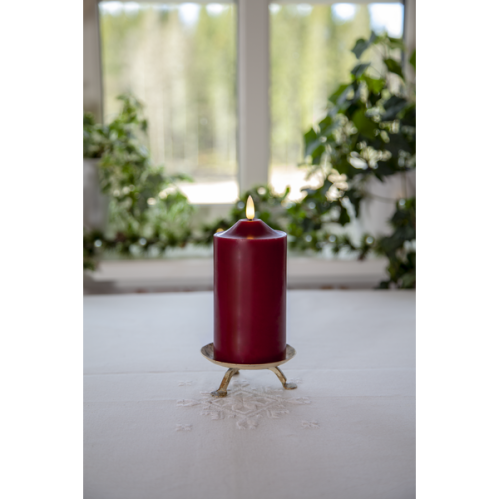Batterilys - Rød - LED Blokklys - Flamme - Ø7,5 x 17 cm - Timer - www.frokenfraken.se