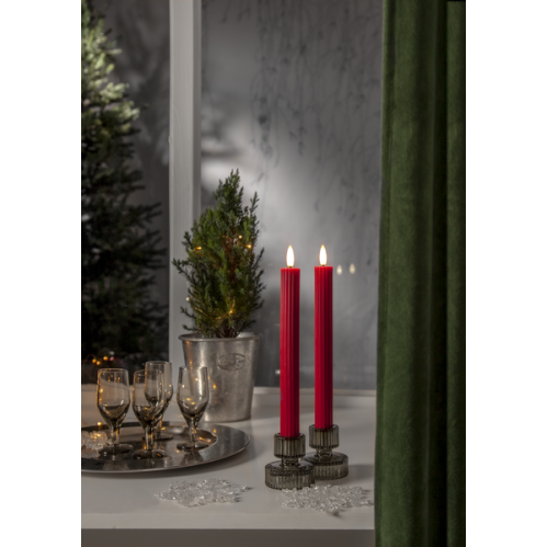 Batterilys - Rød - Kronelys/Antikklys - Flamme Stripe - 2 stk - 25 cm - Timer - www.frokenfraken.se