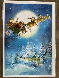 Dubbel Kort/Adventskalender - Tomte åker släde - 17 x 11,5 cm - www.frokenfraken.se