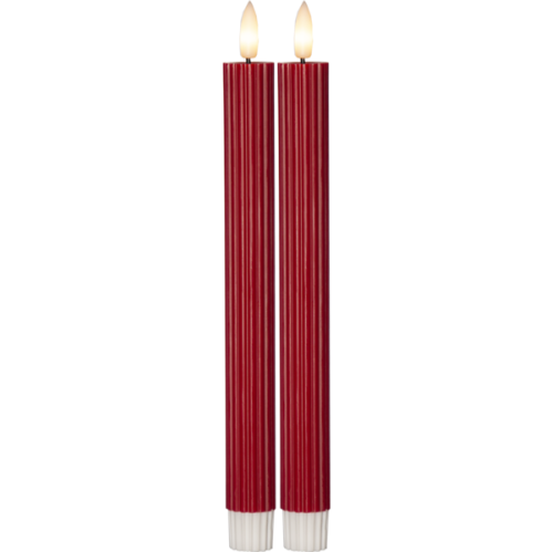 Batterilys - Rød - Kronelys/Antikklys - Flamme Stripe - 2 stk - 25 cm - Timer - www.frokenfraken.se