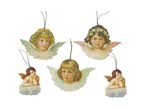 Juleetiketter – Engler – 5 stk – 9 x 7 cm - www.frokenfraken.se