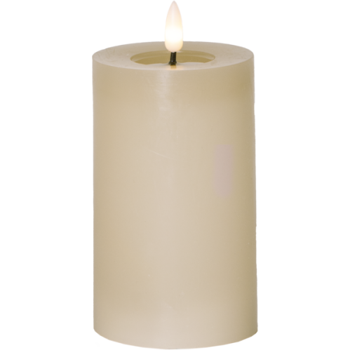 Batterilys - LED Blokklys Flamme Flow - Beige - 15 x Ø7,5 cm - Timer - www.frokenfraken.se