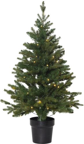 Julgran i rund krukke - 90 cm - Innendørs og utendørs bruk - Batteridrevet - www.frokenfraken.se