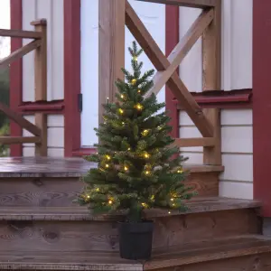 Julgran i rund krukke - 90 cm - Innendørs og utendørs bruk - Batteridrevet - www.frokenfraken.se