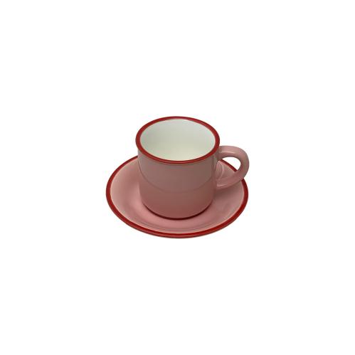 Mugg med fat - Ristretto - Rosa med röd kant - 6-pack - Keramik - 5 x 5 cm - www.frokenfraken.se