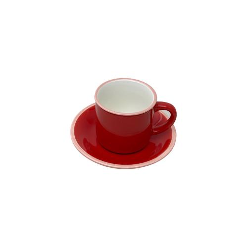 Mugg med fat - Ristretto - röd med rosa kant - 6-pack - Keramik - 5 x 5 cm - www.frokenfraken.se