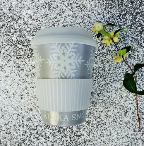 Kopp med lokk - Elsk Snø - Sølv/Hvit - 12 cm - www.frokenfraken.se