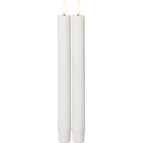 Batterilys - Hvit - Kronelys/Antikklys - Flamme Stripe - 2 stk - 25 cm - Timer - www.frokenfraken.se