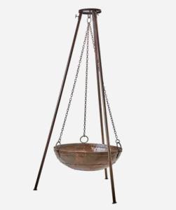 Eldfat hengende i stativ - Brun metall - Ø80 x 210 cm - www.frokenfraken.se