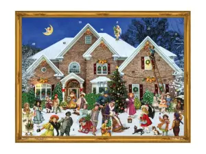 Adventskalender - Hus og masse folk - A3 - 42 x 29,7 cm - www.frokenfraken.se