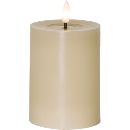 Batterilys - LED Blokklys Flamme Flow - Beige -12,5 x Ø7,5 cm - Timer - www.frokenfraken.se