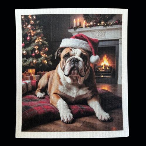 Oppvaskklut – Bulldog med nisselue – 19 x 17 cm - www.frokenfraken.se