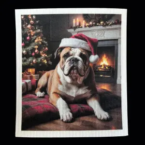 Oppvaskklut – Bulldog med nisselue – 19 x 17 cm - www.frokenfraken.se