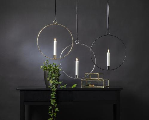 Hengende lyssirkel - Sølv - Batteridrevet flammeffektlys - 30 cm - www.frokenfraken.se