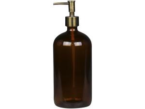Glasflaske med pumpe i antikk messing - 1000 ml - www.frokenfraken.se