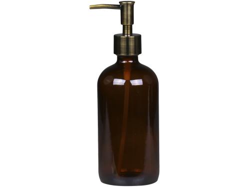 Glassflaske med pumpe i antikk messing - 480 ml - www.frokenfraken.se