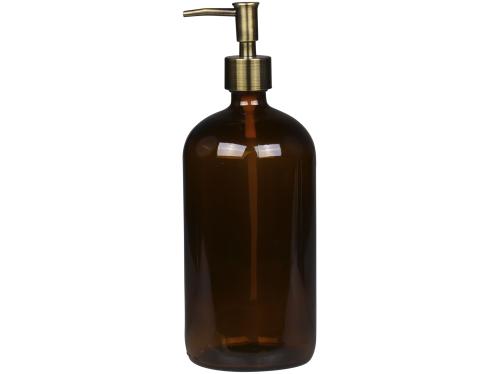 Glasflaske med pumpe i antikk messing - 1000 ml - www.frokenfraken.se