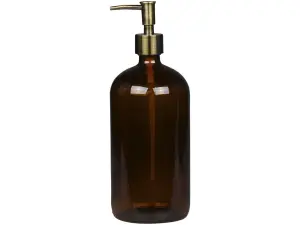 Glasflaske med pumpe i antikk messing - 1000 ml - www.frokenfraken.se