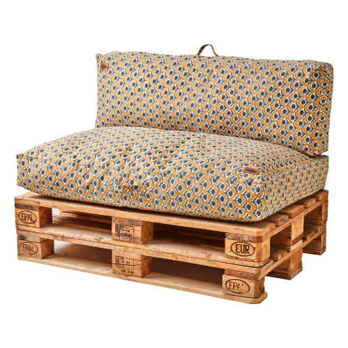 Ryggpute til palle - Sennepsgul/grå/hvit - 117 x 40 cm - www.frokenfraken.se
