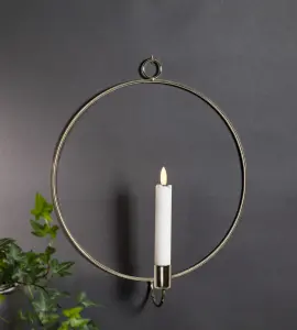 Lysring for vegg - Messing - Batterilys flammende flamme - 34 cm - www.frokenfraken.se