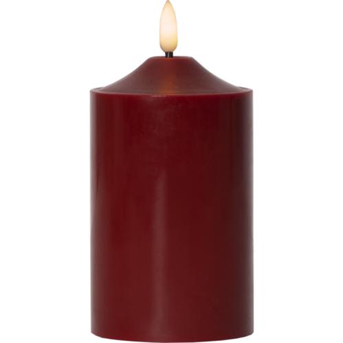 Batterilys - Rød - LED Blokklys - Flamme - Ø7,5 x 15 cm - Timer - www.frokenfraken.se