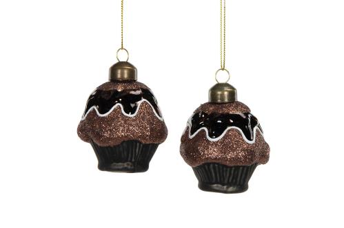 Julekule - Cupcake - Heng - Glass - 6 x 7 cm - 1 stk - www.frokenfraken.se