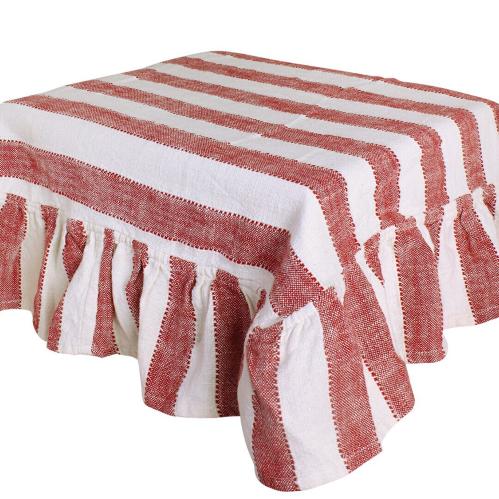 Duk - Ida Stripe - Volangkant - Hvit/Rød - L150 x B250 cm - www.frokenfraken.se