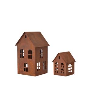 Lyktestake / Fakkelholder – Hus i rust – 2 størrelser – 13 x 21 cm, 9 x 11 cm - www.frokenfraken.se