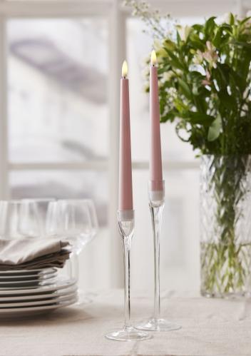 Batterilys - LED - Antikklys - Rosa - 2 pakke - Flamme - 26 cm - Timer - www.frokenfraken.se