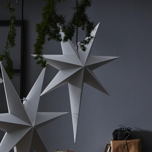 Julstjerne - Grå - inkludert svart tekstilledning - 55 x 65 cm - www.frokenfraken.se