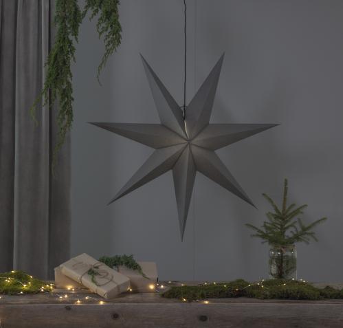 Julstjerne - Grå - inkludert svart tekstilledning - 55 x 65 cm - www.frokenfraken.se