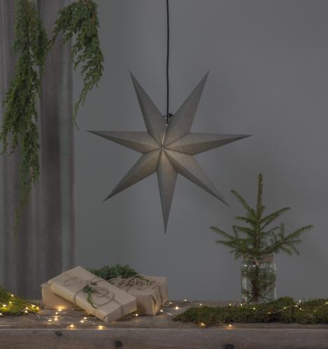 Julstjerne - Grå - inkludert svart tekstilledning - 55 x 65 cm - www.frokenfraken.se