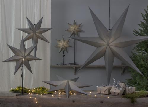 Julstjerne - Grå - inkludert svart tekstilledning - 55 x 65 cm - www.frokenfraken.se