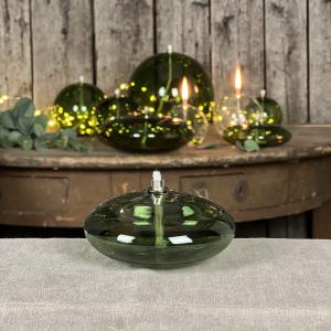 Oljelampe S - Glass - Rund Platt Ellips - Grønn - Ø10 cm - www.frokenfraken.se