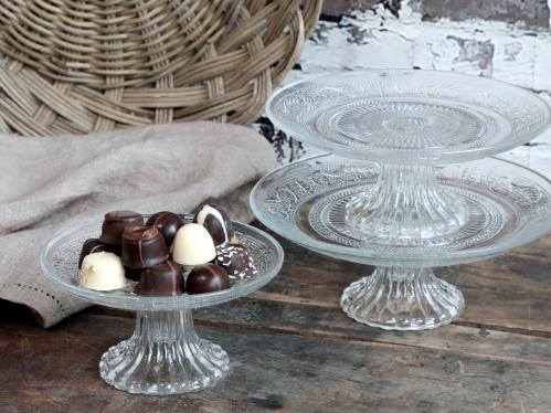 Tårtfat - Kakfat i glass med mønster - 7,5 x Ø15 cm - www.frokenfraken.se