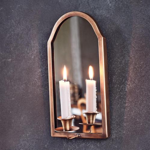 Vegglampe med speil - Antikk messing - B15 x H30 cm - www.frokenfraken.se