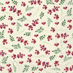 Servietter - Berry Allover Cream - 20 st/33 x 33 cm - www.frokenfraken.se