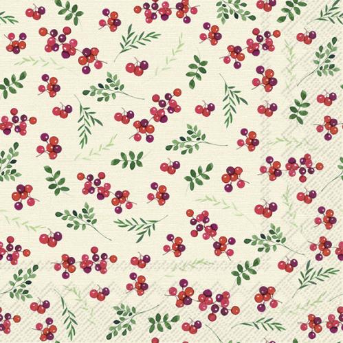 Servietter - Berry Allover Cream - 20 st/33 x 33 cm - www.frokenfraken.se