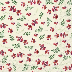 Servietter - Berry Allover Cream - 20 st/33 x 33 cm - www.frokenfraken.se
