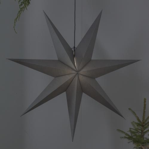 Julstjerne - Grå - inkludert svart tekstilledning - 100 cm - www.frokenfraken.se