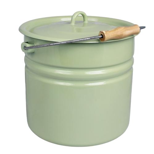 Hink med lokk - Emalje - 12L - Grønn - Ø28,5 x 27 cm - www.frokenfraken.se